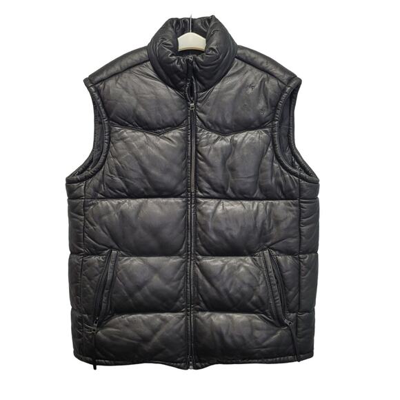AX Armani Exchange Mens Medium Black Genuine Leather Zip Up Puffer Vest